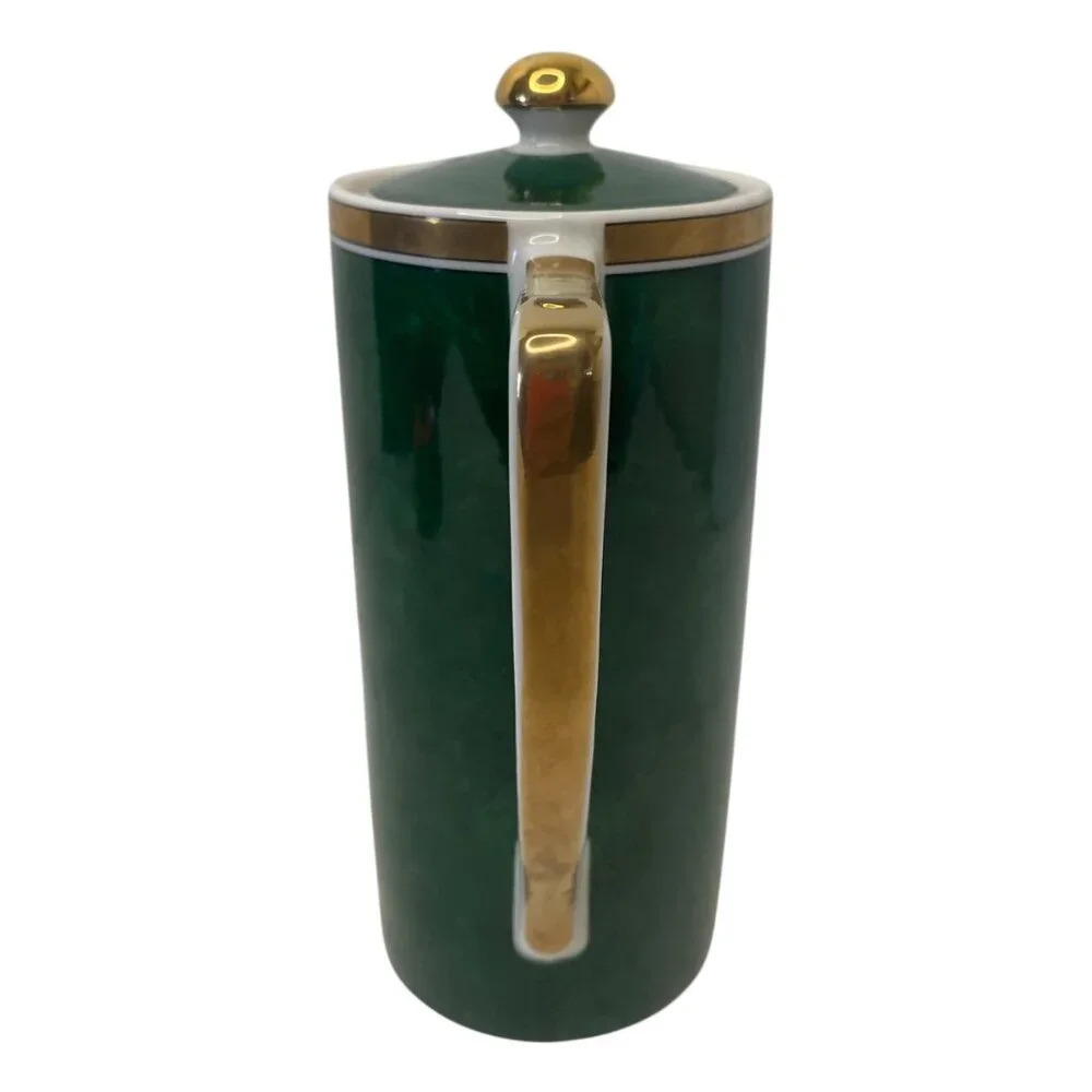Vintage Otagiri Malachite Green Gold Trim Porcelain Coffee/Tea Pot‎ Retro 6.5